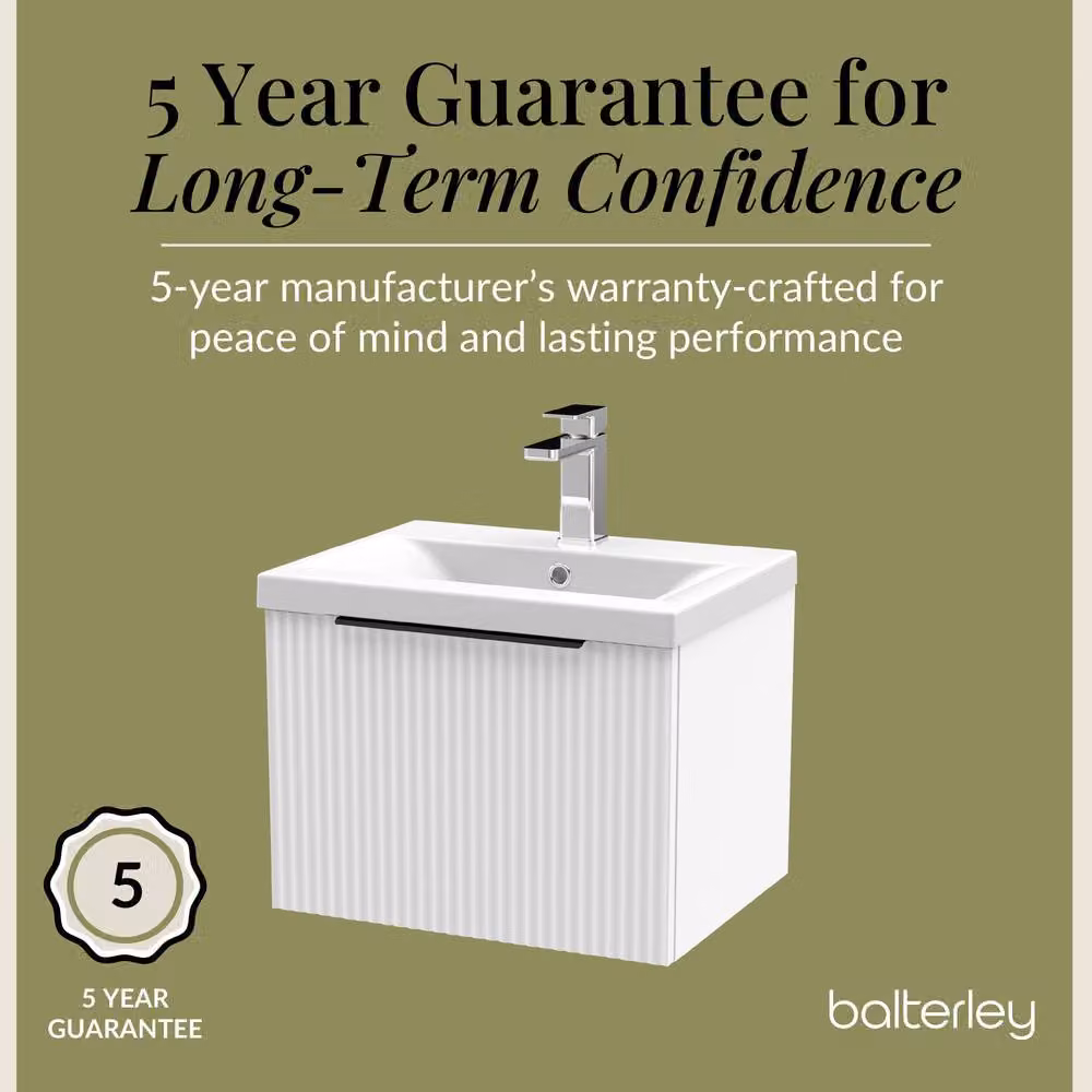 Balterley Modern Wall Hung Single Drawer Bathroom Vanity Unit with Basin, White, W: 50.0 cm, D: 39.0 cm, H: 39.9 cm – 3
