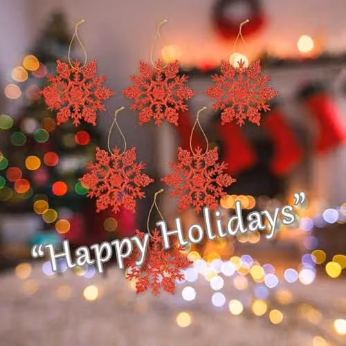 VFM e-Store Red Glitter Snowflake Hanging Christmas Tree Pendant Ornament W/D/H: 18.3 x 10.2 x 1 cm – 4