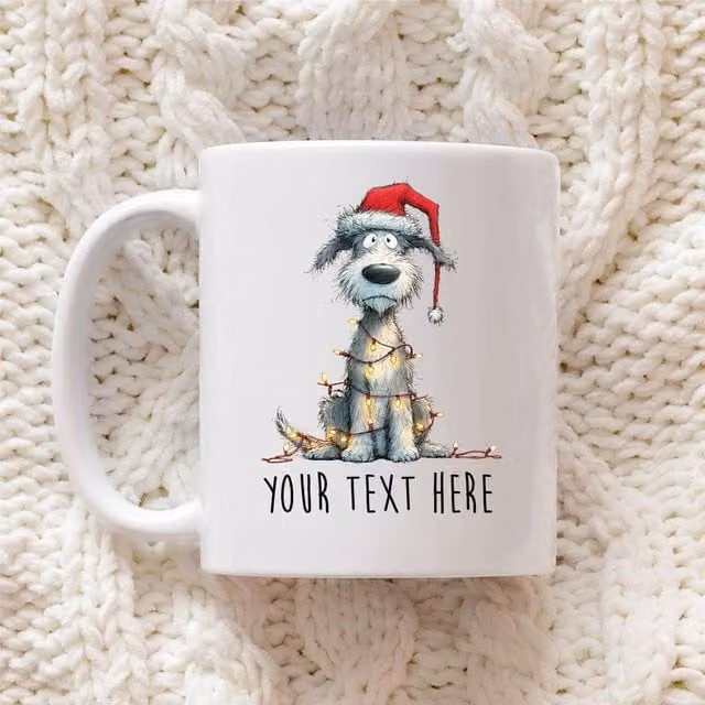 60 SECOND MAKEOVER Personalised Bedlington Terrier Christmas Lights Santa Hat Ceramic Mug in White