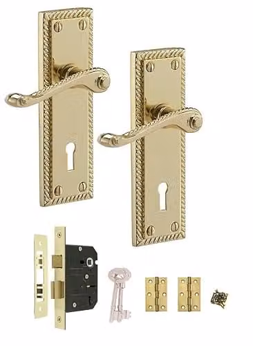 Golden Grace Georgian Lever Lock Handle Set in Polished Brass