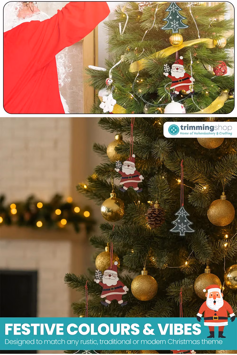 Neel Blue Rustic Wooden Christmas Hanging Decorations with Santa Claus in Red, Blue and Green – 3
