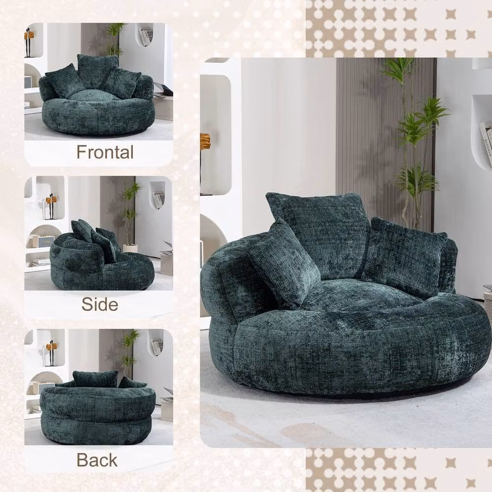Matteo COOLMORE Emerald Green Chenille High-Back Bean Bag Chair with Shredded Memory Foam – 2