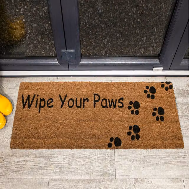 Roseley Brown Coir and Rubber Rectangular Door Mat with Wipe Your Paws Graphic