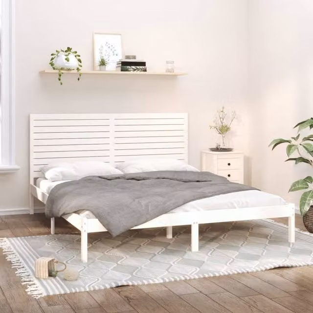 Berkfield Home Super King Size Solid Pine Wood Bed Frame in White, W/D/H: 180 x 200 cm