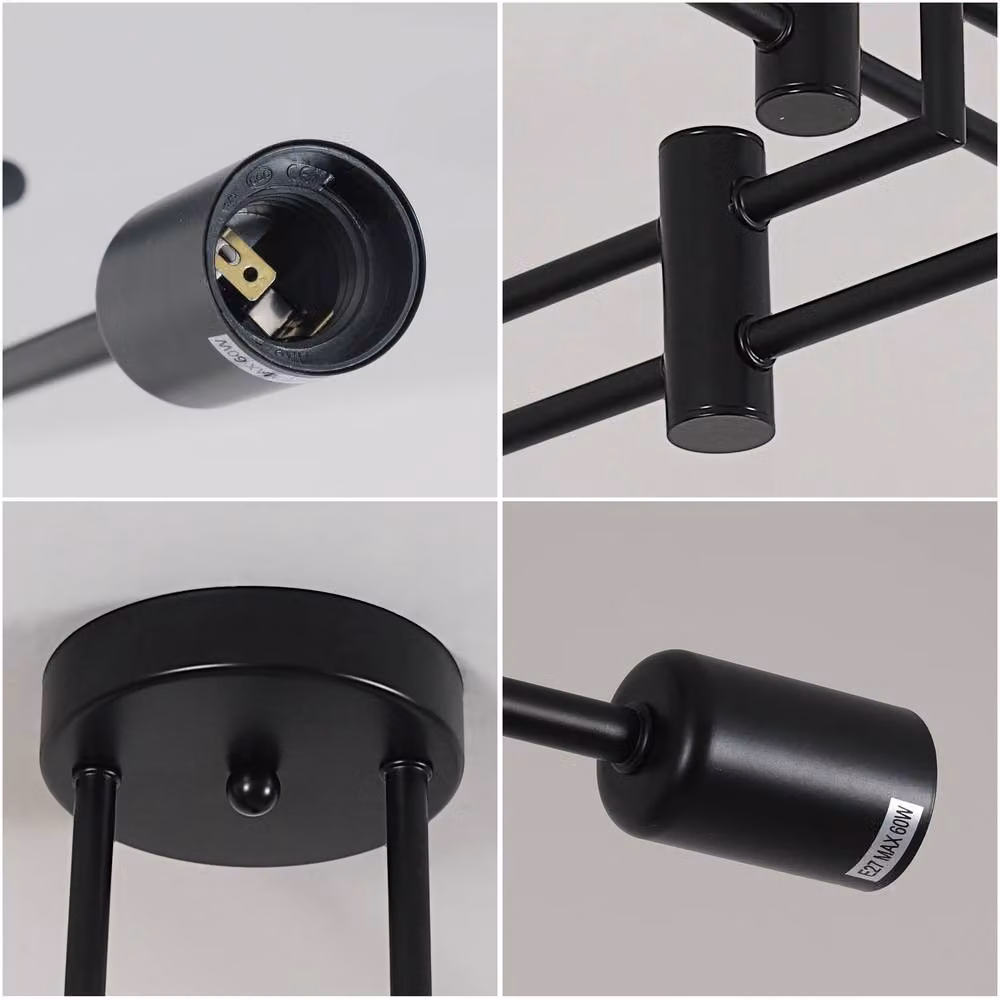 Pheashine Black Sputnik Industrial Flush Mount Ceiling Light with E27 Socket – 3