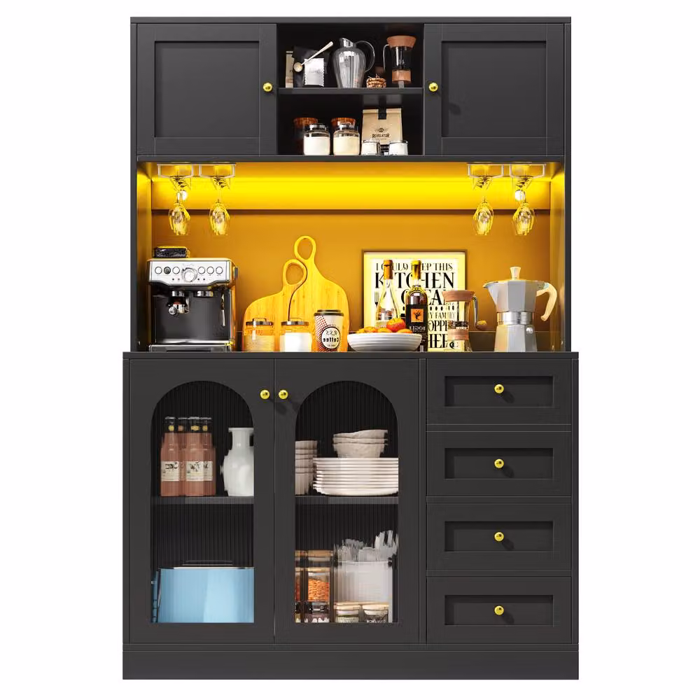 BTM Farmhouse Sideboard with LED Lights in Black, W/D/H: 120 x 40 x 188 cm – 3