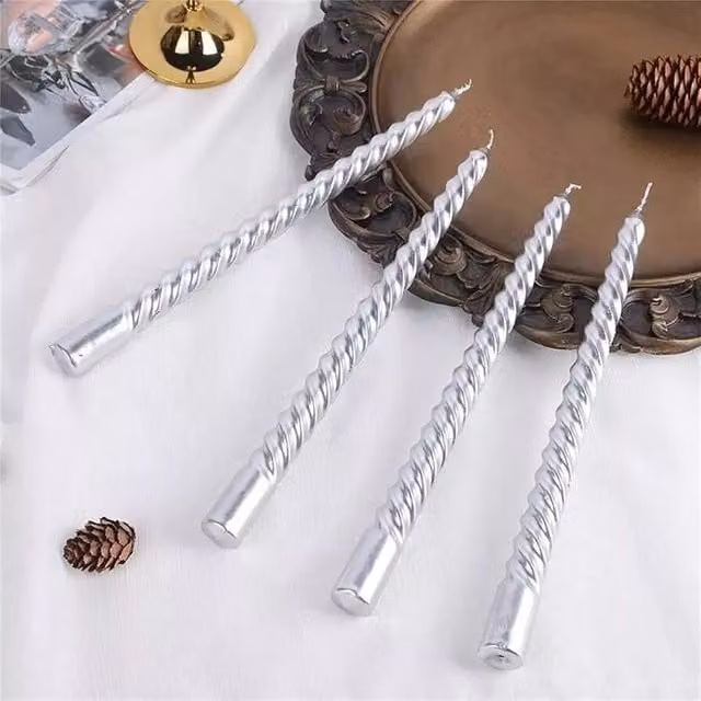Marco Paul Set of 4 Silver Twisted Tall Tapered Dinner Candles – 1