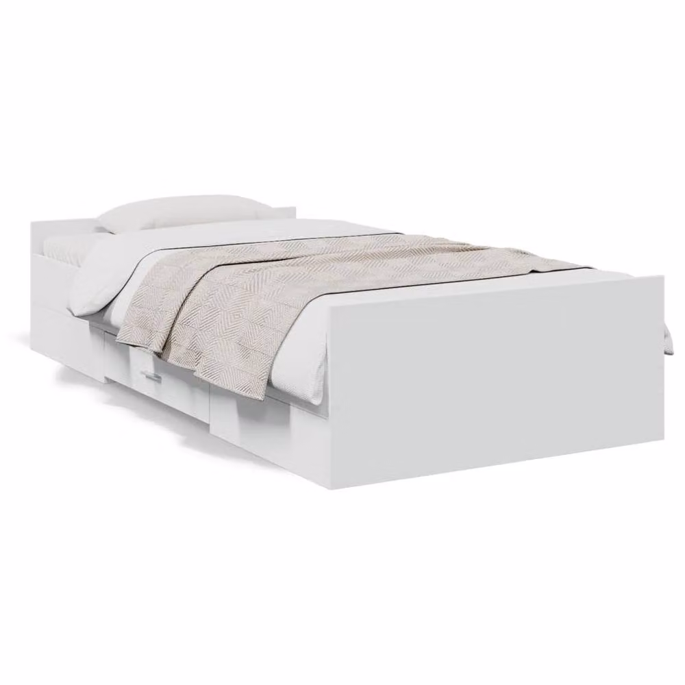 Berkfield Home Single Bed Frame with Drawers in White, W/D/H: 90 x 190 cm – 2