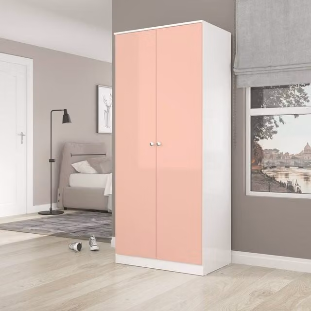 Seconique Denver 2 Door Wardrobe in Pink and White Glossy Finish