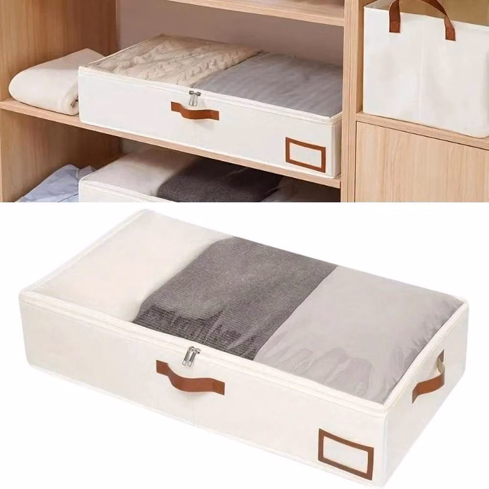 FLAVORA Foldable Underbed Clothes Storage Bag in Beige – 4