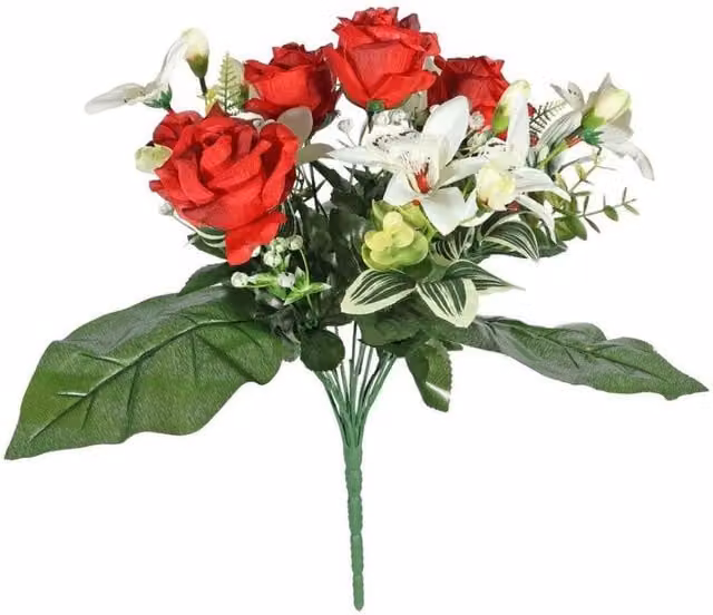 KDMD Red Pembroke Leafy and Orchid Mixed Floral Bunch