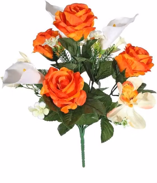 KDMD Orange and White Pembroke Orchid and Rose Mixed Floral Posy, 2 Pack