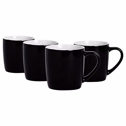 Argon Tableware Black Stoneware Coffee Mugs, 350ml, Pack of 4