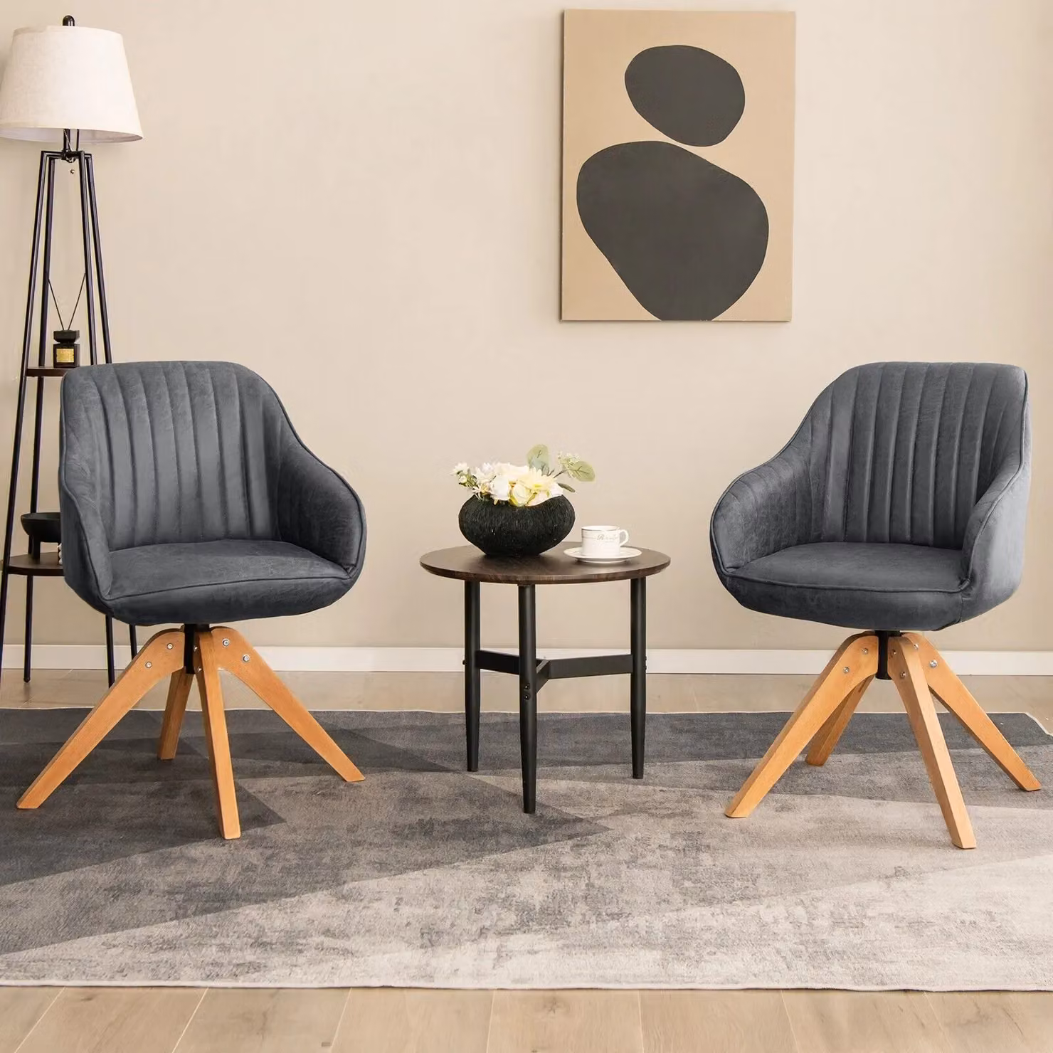 Costway Set of 2 Grey Ergonomic Swivel Accent Armchairs with Armrests – 3