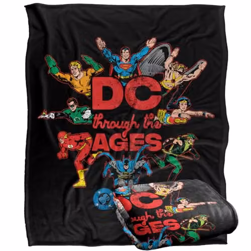 LOGOVISION Justice League DC Through The Ages Super Soft Silky Touch Fleece Throw Blanket, Multicolour, W: 152 cm, D: 127 cm – 1