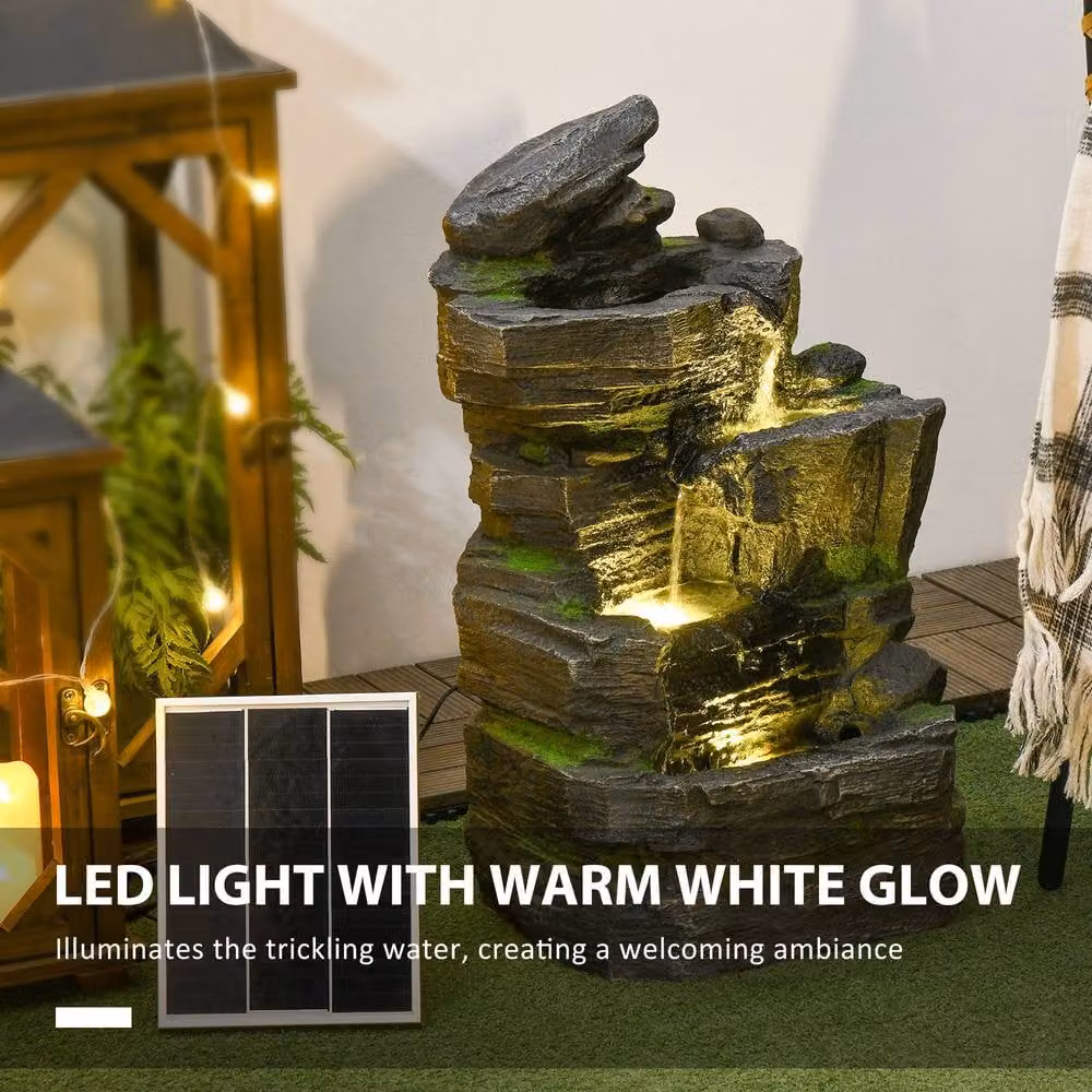OUTSUNNY Solar Stone Cascade Garden Fountain with LED Light, Grey, W/D/H: 57 x 34 x 28 cm – 3