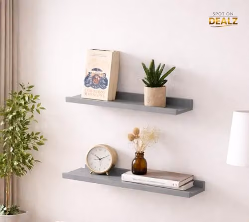 SPOT ON DEALZ Set of 2 Grey Wooden Floating Wall Shelves, Width: 48 cm – 3