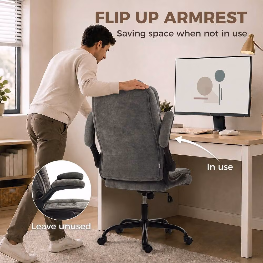 Rolipo Ergonomic Office Chair with Flip-Up Armrests and Adjustable Height in Dark Grey Fabric – 7