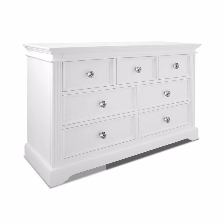 Statement Furniture Gainsborough White 3 Over 4 Chest of Drawers with Crystal Handles