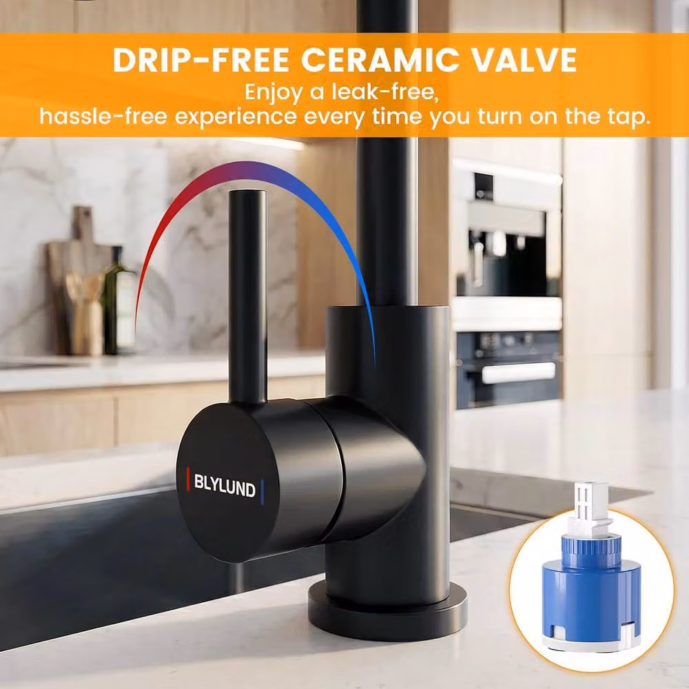 Blylund Stainless Steel L-Shaped Kitchen Mixer Tap with Single Lever and Swivel Spout in Matt Black – 3