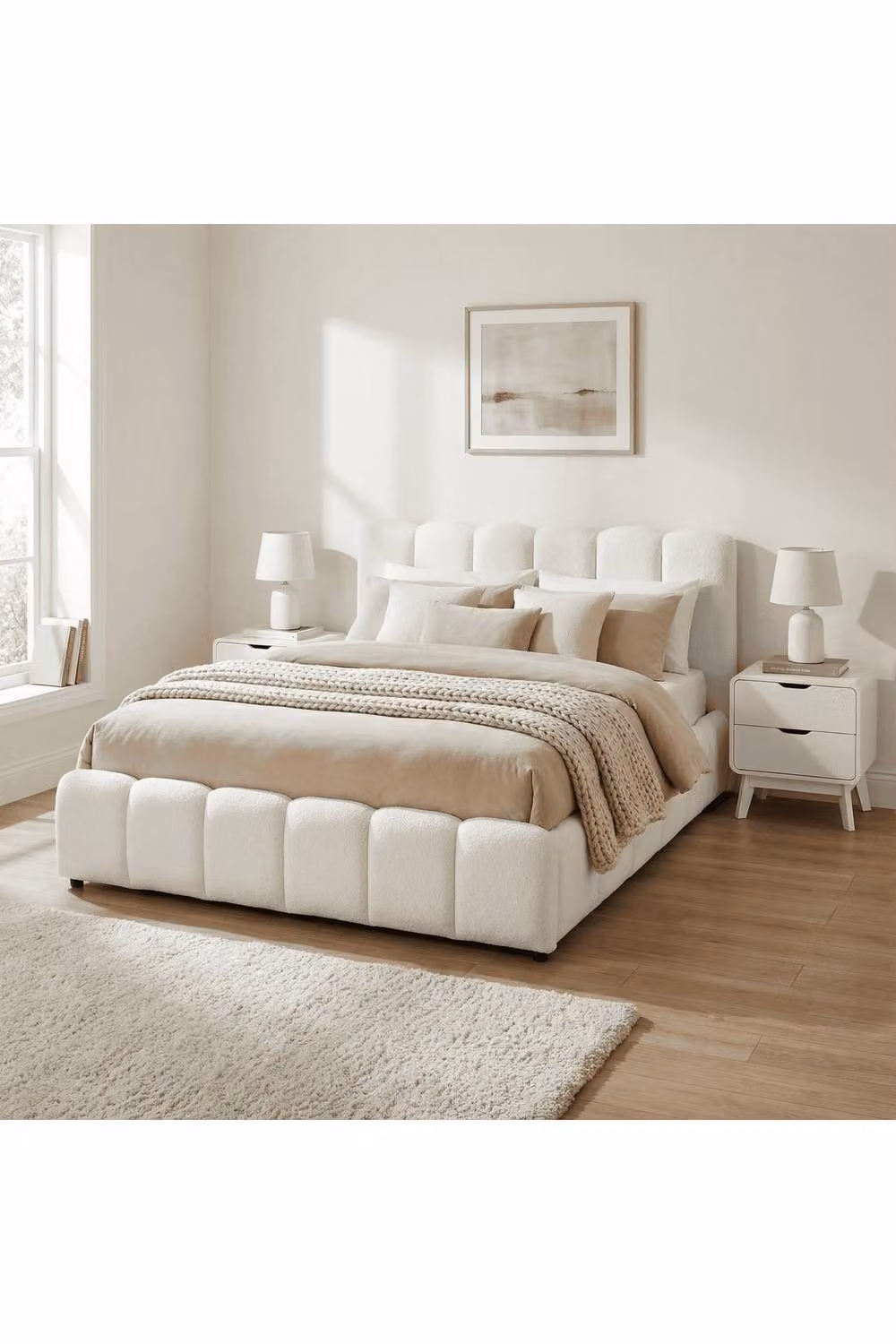 Home Source White Velvet Upholstered Ottoman Storage Bed with Gas Lift, Double, W/D/H: 140 x 200 x 90 cm – 2