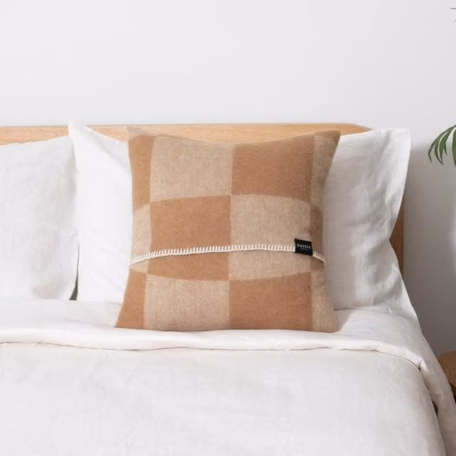 Native Natural Checked Beige Wool Cushion, W/D/H: 45 x 45 x 45 cm