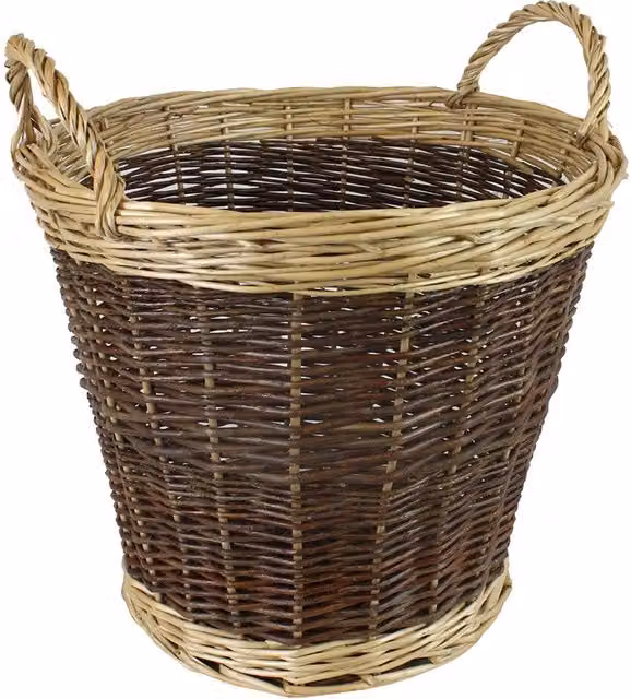 JVL Brown Open Weave Willow Log Basket with Handles