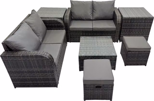 Fimous Love Sofa Square Coffee Table Set with 2 Side Tables and 2 Small Stools in Dark Grey – 1