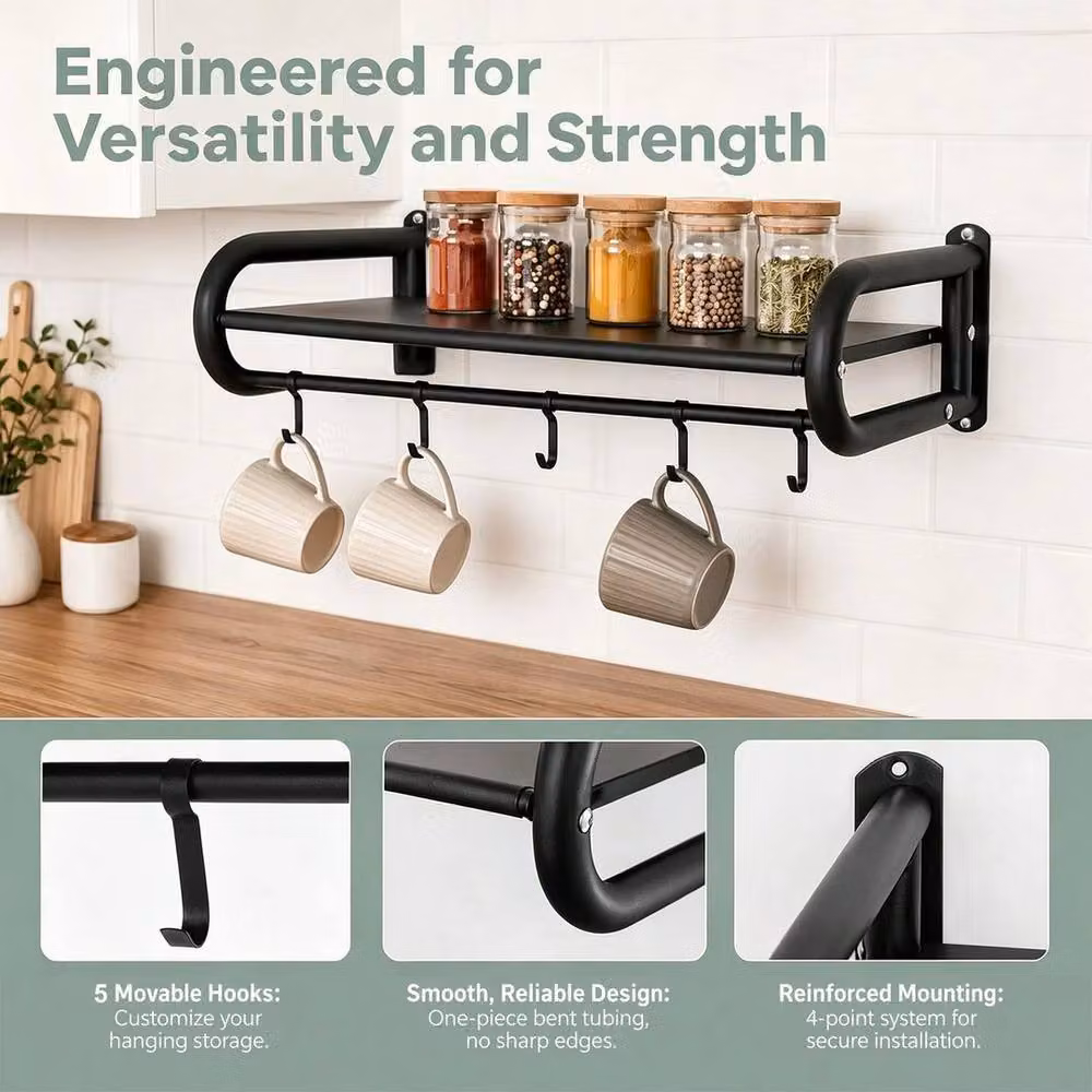 Kelvenix Wall Mounted Microwave Shelf in Matt Black Metal – 5