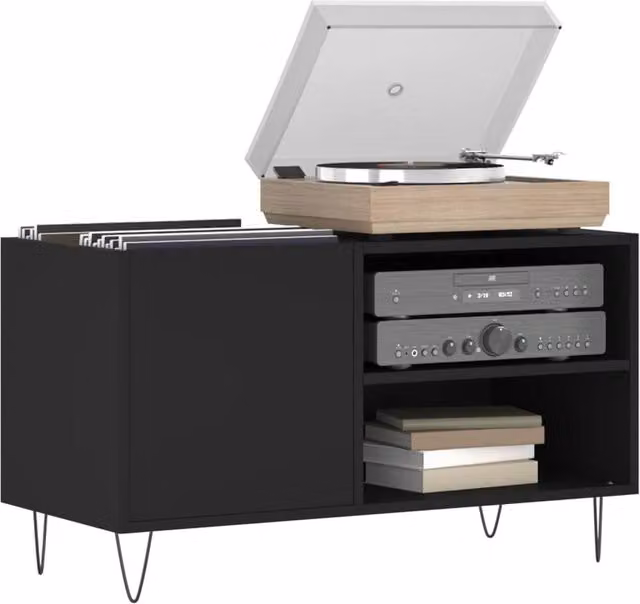 Berkfield Home Record Cabinet in Black, W/D/H: 85 x 38 x 48 cm
