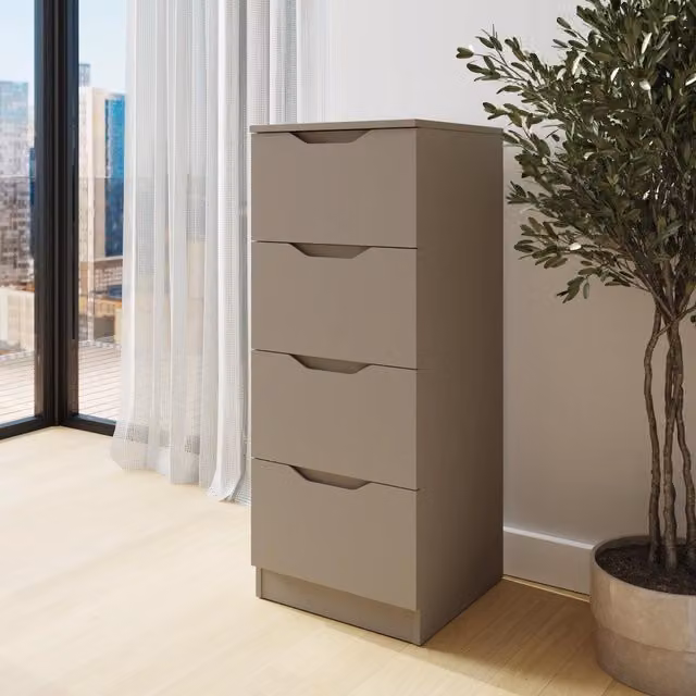 FWStyle Modern 4 Drawer Chest of Drawers with Recessed Handles in Matt Putty