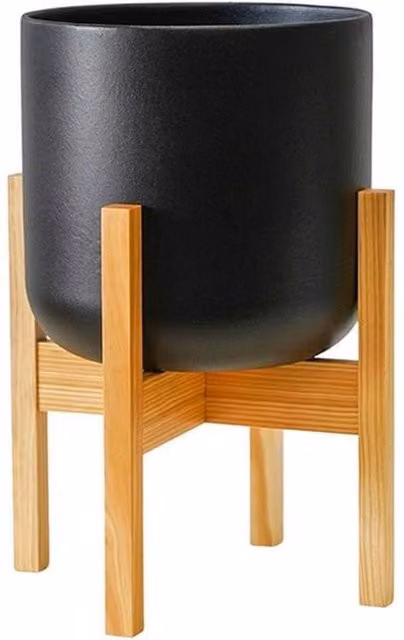 Lemon Pavilion Furniture and Decor Lisbon Ceramic Pot and Stand in Anthracite Black, W: 20.5 cm, D: 20.5 cm, H: 34.5 cm – 1