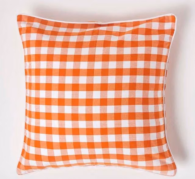 Homescapes Orange and White Gingham Cotton Square Cushion Cover, W/D/H: 45 x 45 x 45 cm