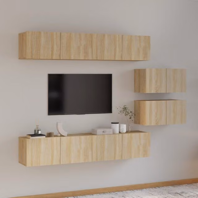 Berkfield Home 4 Piece Classic TV Cabinet Set in Sonoma Oak and Brown MDF – 1