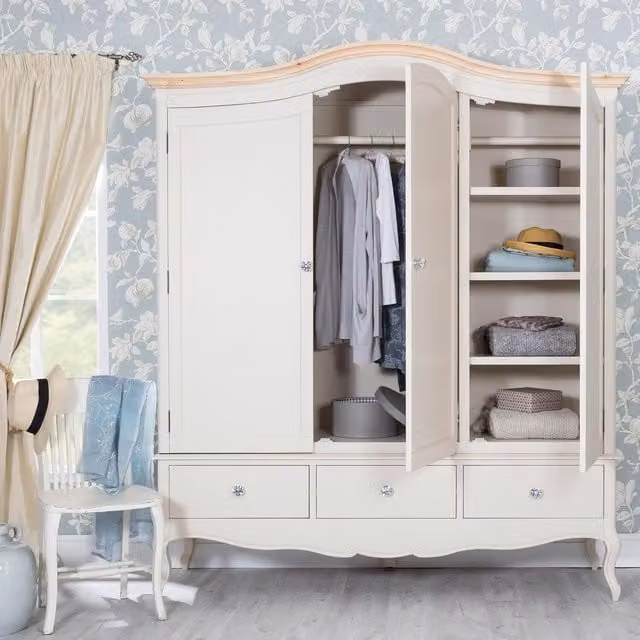 Juliette French Triple Wardrobe with Crystal Handles in Champagne Cream