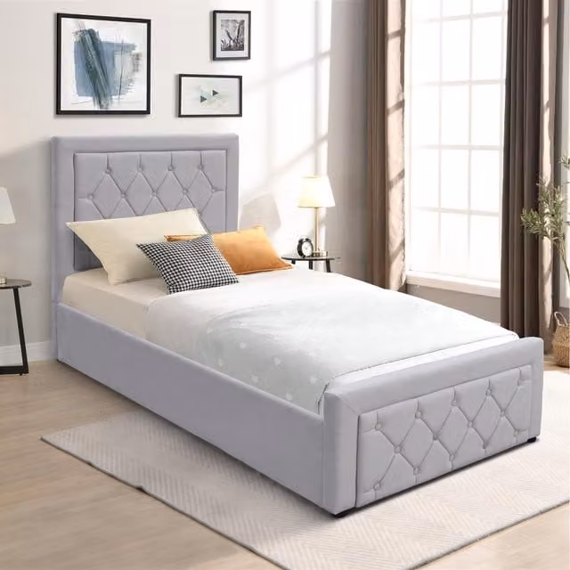 Kosy Koala Grey Velvet Ottoman Storage Bed with Mattress, Width: 98 cm