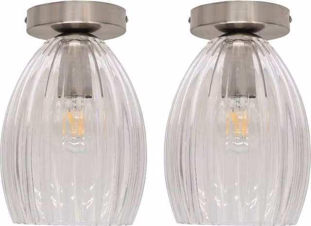 First Choice Lighting Birch Set of 2 Fluted Glass Ceiling Light Fittings in Silver and Transparent – 1