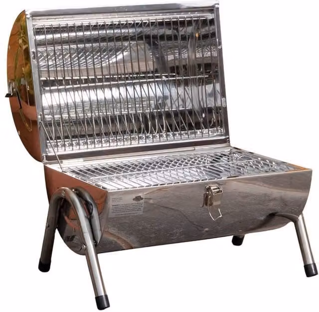 Samuel Alexander Silver Portable Barrel Style Outdoor Camping Charcoal Barbecue, Tabletop Stainless Steel – 1