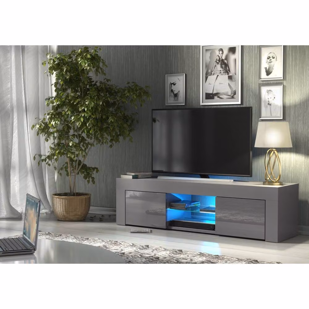 Mex Furniture LTD Loom TV Unit in Dark Grey with Glossy Doors and LED Lights, W: 130 cm, D: 35 cm, H: 35 cm – 2