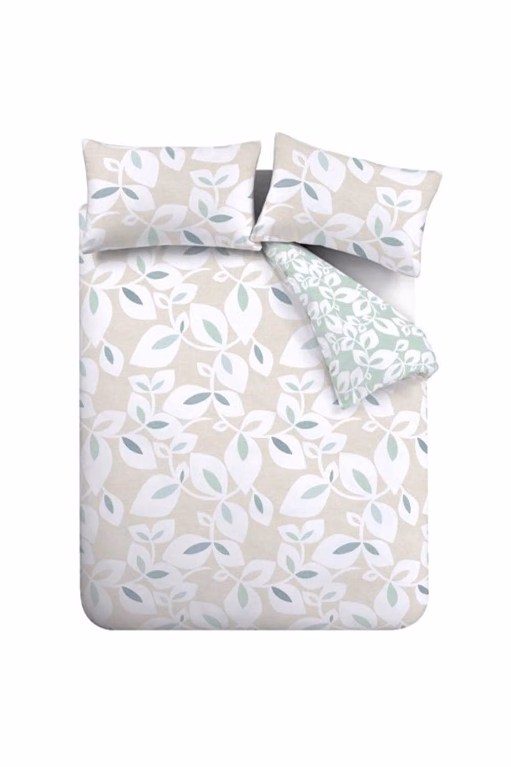 Catherine Lansfield Inga Leaf Reversible King Duvet Cover and Pillowcase Set in Natural/Beige – 2