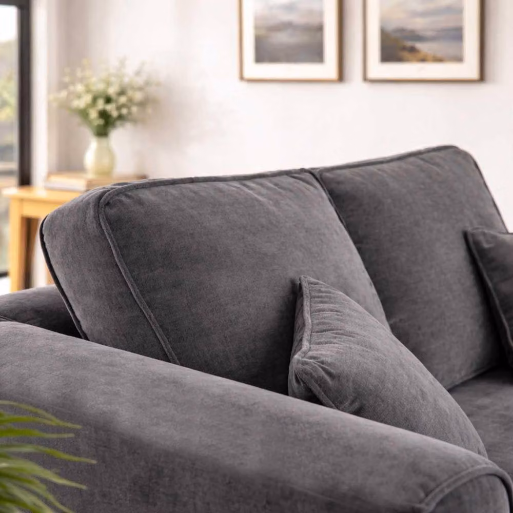 Furnishings For Less UK Ascot 2 Seater Sofa in Charcoal Chenille Fabric with Scatter Cushions – 3