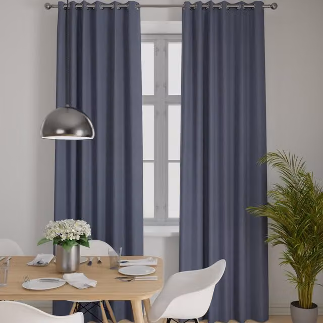 Terrys Texas Made to Measure Blackout Eyelet Curtains in Blue Denim Fabric