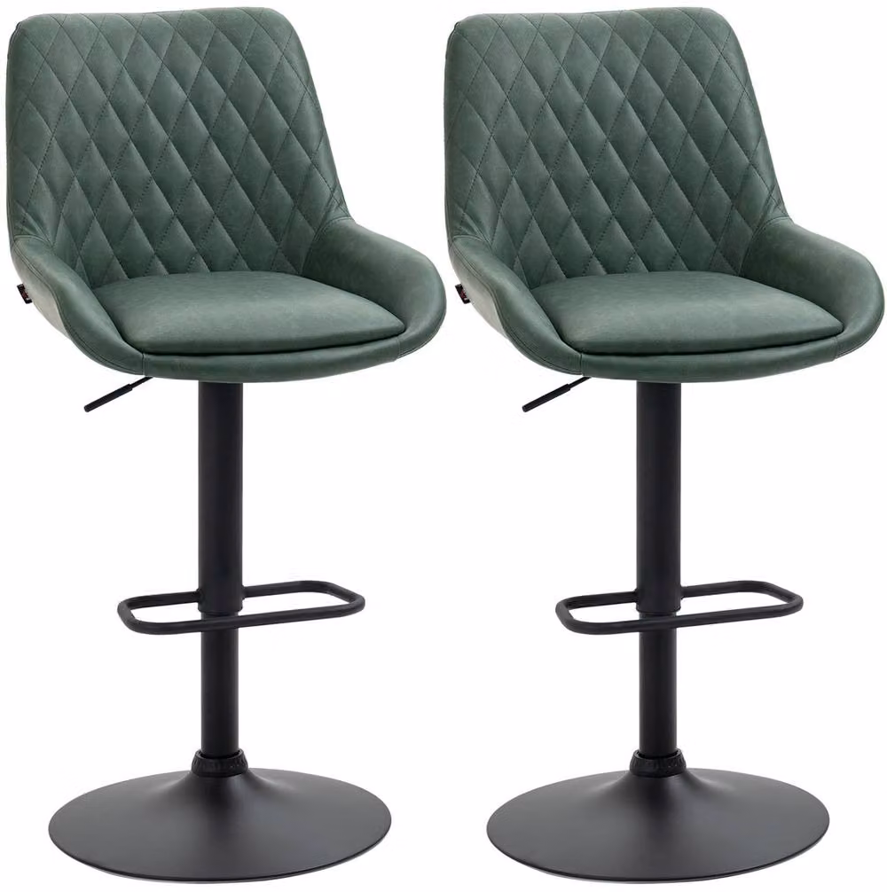 STILVORA Set of 2 Retro Swivel Bar Stools with Armrests in Green Synthetic Leather – 3