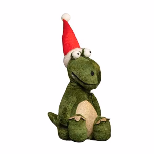 Samuel Alexander Green and Gold Sitting Christmas Dinosaur with Santa Hat, Height: 48 cm – 2