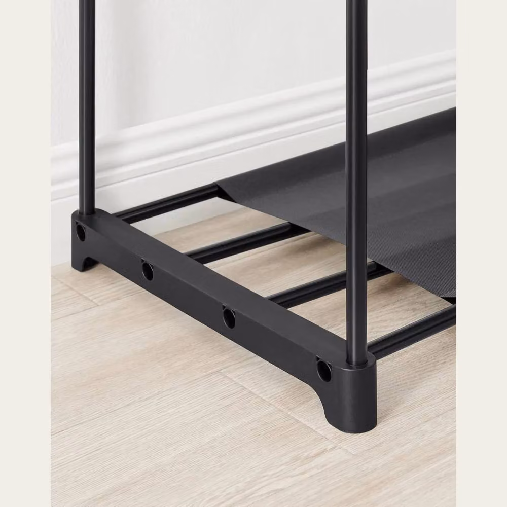 FORGEVIO Industrial Metal Open Wardrobe Clothes Rail with Internal Shelves, Black, W/D/H: 10 x 43 x 182 cm – 2