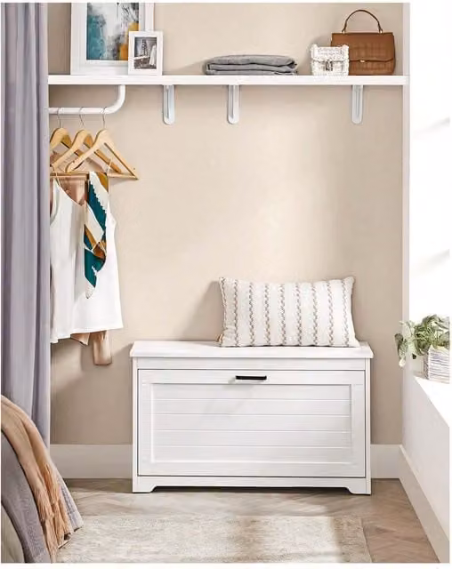 VASAGLE White Shoe Bench with Folding Door Shoe Box Cabinet