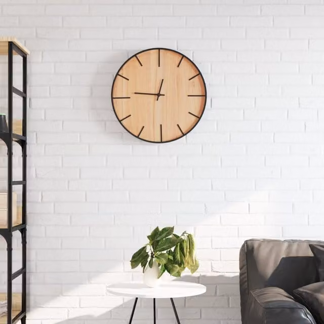 Berkfield Home Round Silent Analog Wall Clock in Brown, Diameter: 39 cm – 1