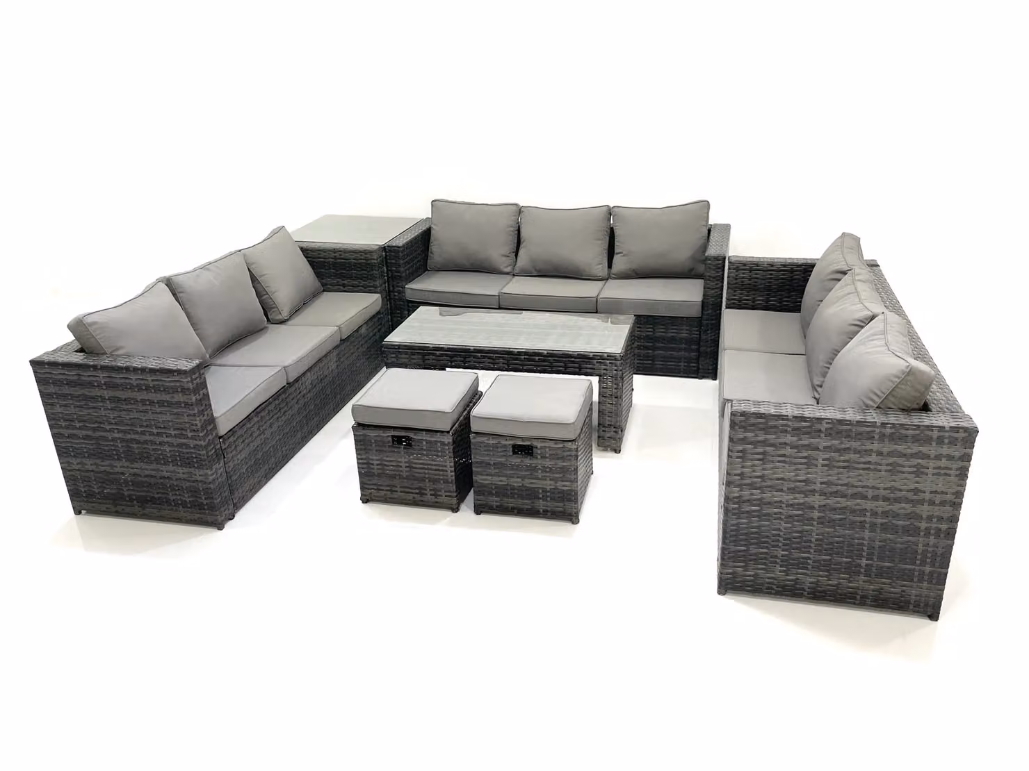 Fimous 11 Seater Rattan Outdoor Garden Furniture Set in Dark Grey with Coffee Table, Side Table and Footstools – 2