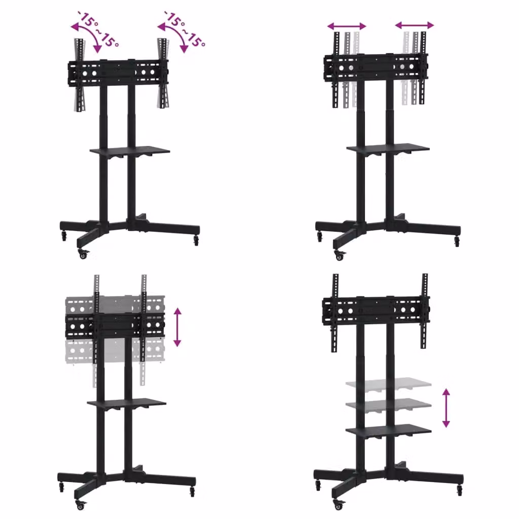 Berkfield Home Modern Black Metal TV Stand on Wheels for 32-70 Inch Screens – 3