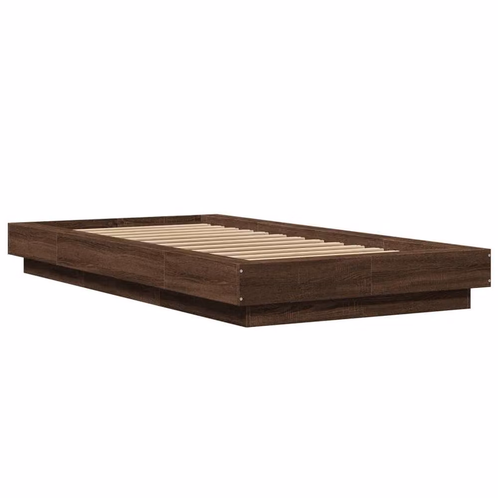 Berkfield Home Modern Brown Oak Bed Frame with LED Under-Bed Lighting and USB Charging Port, W/D/H: 75 x 190 cm – 3